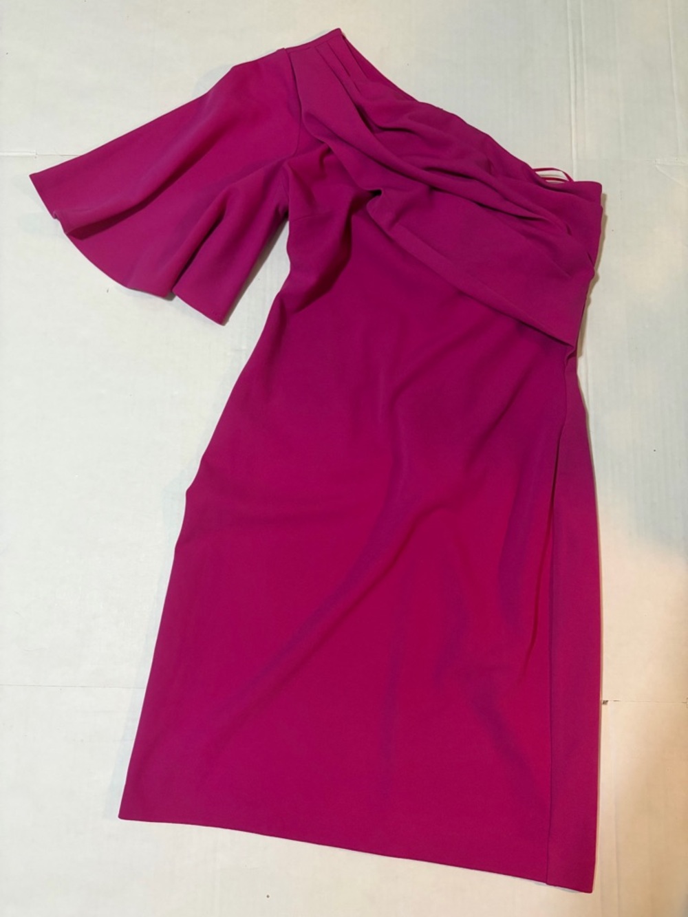 Belle Badgley Mischka Vibrant Fuchsia One Shoulder Midi Dress Size 4 38in